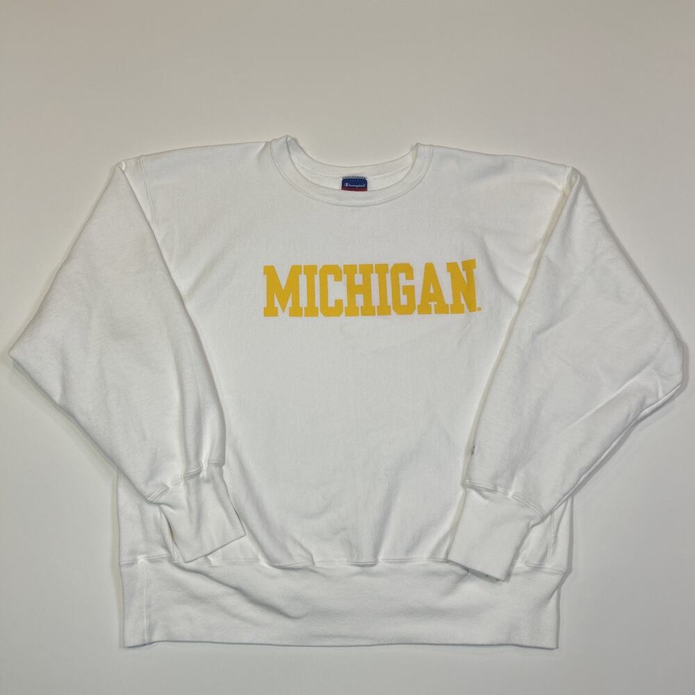 Champion Reverse Weave Michigan Wolverines Sweatshirt Men’s 2XL White Crewneck